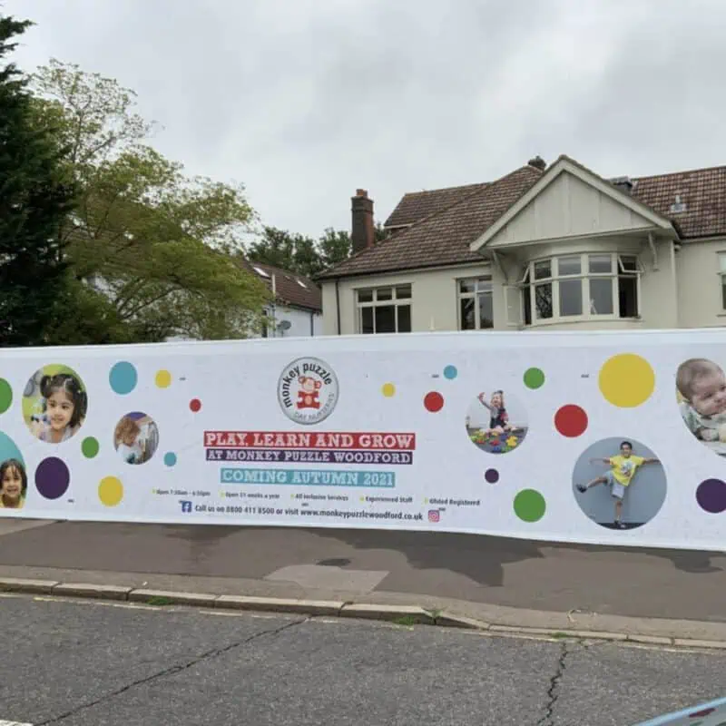 Monkey Puzzle Woodford Hoarding Monkey Puzzle Woodford Hoarding